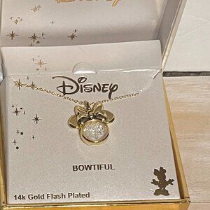 Disney Minnie Bowtiful Necklace 14k Gold Flash Plated Floating Crystals